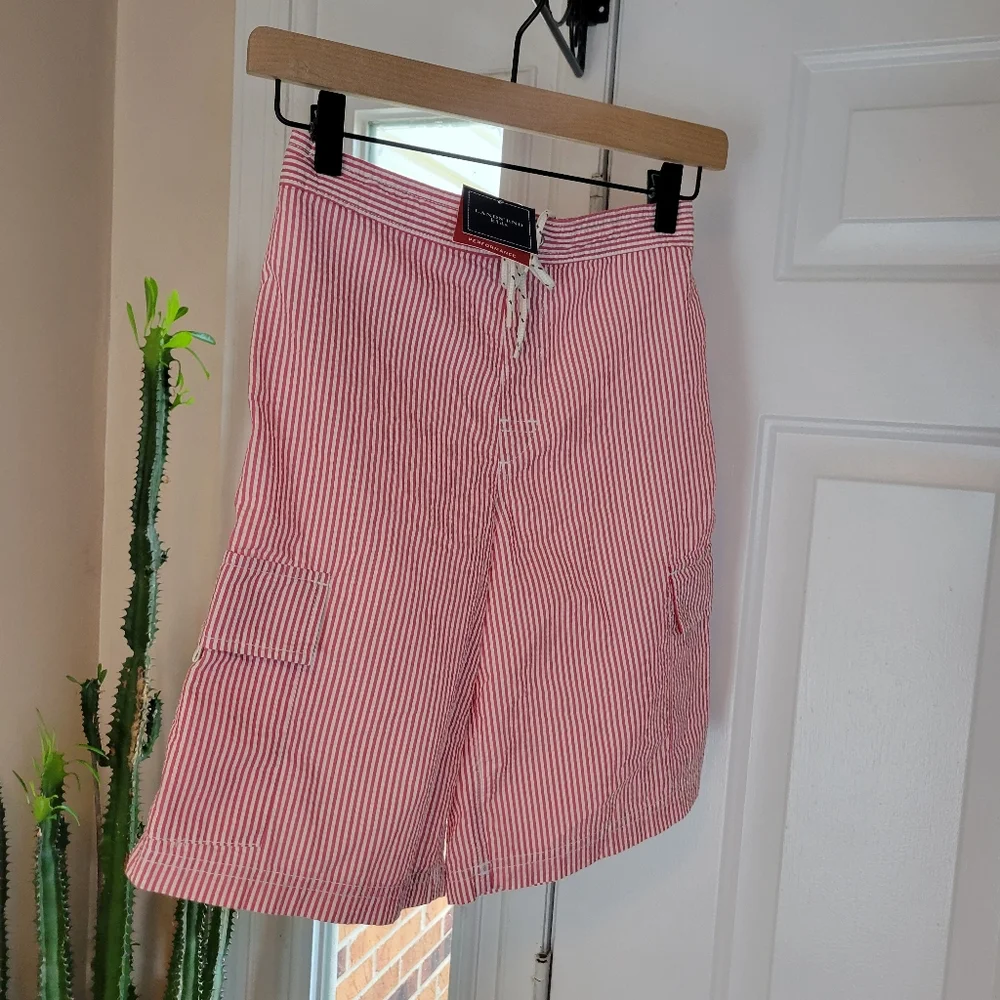 NWT Lands' End Pin Striped Three Pocket Double Drawstring Swimsuit, Size 10-12‎